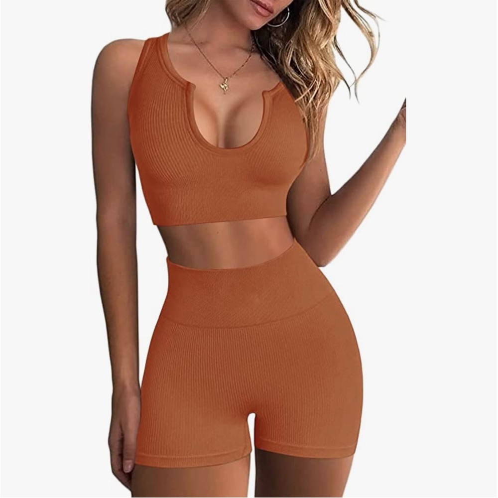 Cognac ribbed workout set - Picture 1 of 2